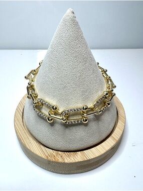 18k Gold Filled Bracelet with Pave Stones and Horse Bit Links.